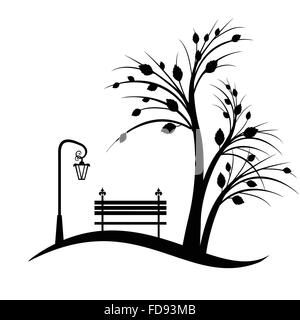 Arte silhouette ad albero isolato su sfondo bianco Illustrazione Vettoriale