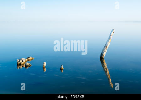 Sale-incrostati di rovine di Bombay Beach, sulla riva orientale del Salton Sea, California Foto Stock