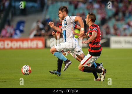 Pirtek Stadium, Parramatta, Australia. 29 gen, 2016. Hyundai un-campionato. Western Sydney Wanderers v città di Melbourne. Melbourne in avanti Bruno Fornaroli in azione. Credito: Azione Sport Plus/Alamy Live News Foto Stock