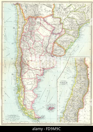 AMERICA DEL SUD, SUD: Argentina Chile, 1907 Mappa antichi Foto Stock