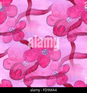 Acquerello fiore rosa motivo floreale senza giunture molla di sfondo immagine sfondo arte vintage fiori Foto Stock