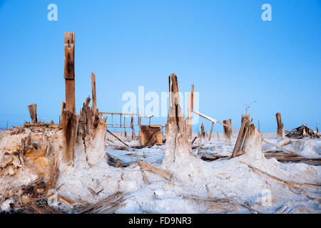 I resti di un edificio a Bombay Beach, California, sulla riva orientale del Salton Sea Foto Stock