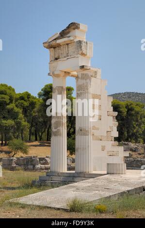 Tempio di Asclepio, Epidauro / Epidavros, Argolide,Peloponneso, Grecia. Foto Stock