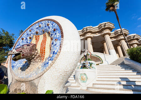 Barcellona, Parco Guell di Antoni Gaudi Foto Stock