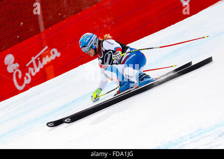 Cortina d'Ampezzo, Italia24 gennaio2016. Joana HAEHLEN (sui) competere nel Audi FIS Coppa del Mondo di Sci Alpino Femminile Super G Foto Stock