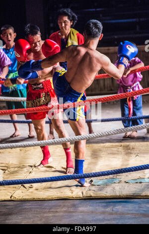 Kick-boxer eseguendo al Rose Garden Resort di intrattenimento Foto Stock