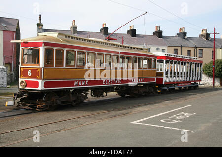 Manx Electric carrozze ferroviarie a Ramsey, Isola di Man Foto Stock