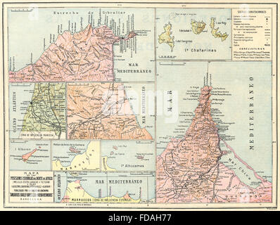 Marocco: Mapa Posesiones Espanolas del Norte Africa-Ceuta Melilla, 1913 Foto Stock