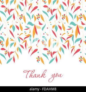 Carta con disegnati a mano foglie colorate. Disegnata a mano design per biglietto di ringraziamento, biglietto di auguri o un invito. Illustrazione Vettoriale. Illustrazione Vettoriale