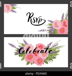 Peonia floreali e lavanda retro vintage background Illustrazione Vettoriale