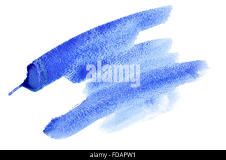 Acquerello blu pennellate isolati su sfondo bianco Foto Stock
