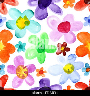 Fiori ad acquerello - seamless pattern di colori diversi Foto Stock