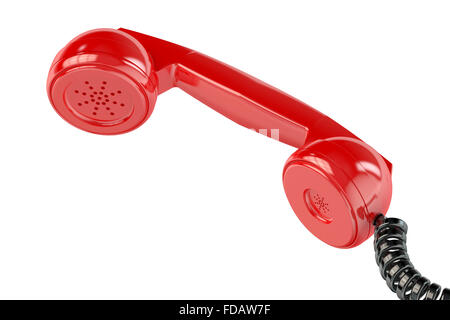 Rosso ricevitore telefono isolato su sfondo bianco Foto Stock