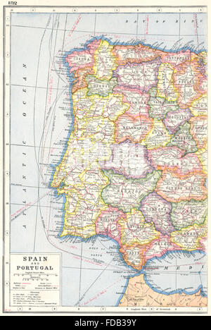 IBERIA WEST: Spagna mostra province e in Portogallo. I cavi del Telegrafo, 1920 Mappa Foto Stock