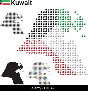 Kuwait vettore mappa colore design punteggiata Illustrazione Vettoriale