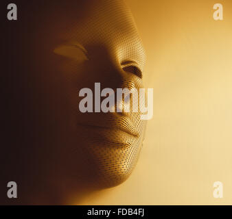 Textured volto umano nella maschera d'oro formato. Foto Stock