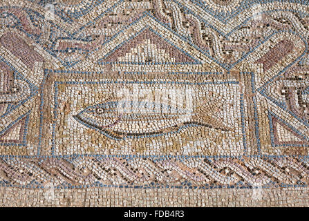 Close-up frammento del religioso antico in mosaico Kourion, Cipro Foto Stock