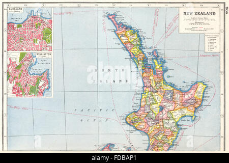 Nuova Zelanda Isola del nord:inset piani di Auckland e Wellington.contee, 1920 Mappa Foto Stock