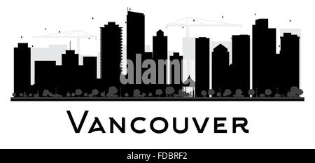Vancouver skyline della città in bianco e nero la silhouette. Illustrazione Vettoriale. Piatto semplice concetto per il turismo presentazione Illustrazione Vettoriale