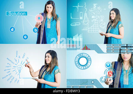 1 Indian business donna digitale illustrazione dello schermo multi tasking FOTO MONTAGE Foto Stock