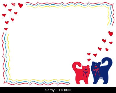 Il gatto e il gattino in amore, mano disegno vettoriale di cartoon Valentine greeting card Illustrazione Vettoriale