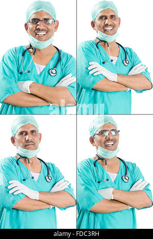 1 indian senior medico chirurgo comunicazione espressione facciale FOTO MONTAGE Foto Stock