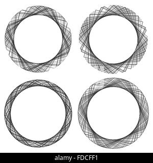 Spirograph come modello di rotazione della spirale, forma a vortice. Abstract elemento monocromatico. Illustrazione Vettoriale