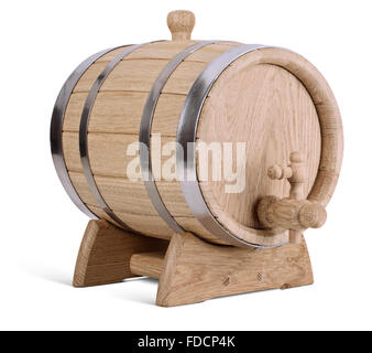 Oak Barile di legno isolato su sfondo bianco con i tracciati di ritaglio Foto Stock