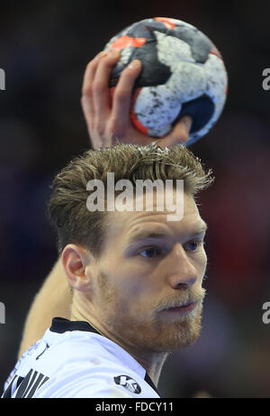 Cracovia in Polonia. 29 gen, 2016. La Germania Tobias Reichmann durante il 2016 uomini al Campionato Europeo di pallamano semi finale tra la Norvegia e la Germania a Tauron Arena a Cracovia, Polonia, 29 gennaio 2016. Foto: Jens Wolf /dpa/Alamy Live News Foto Stock