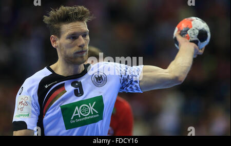 Cracovia in Polonia. 29 gen, 2016. La Germania Tobias Reichmann durante il 2016 uomini al Campionato Europeo di pallamano semi finale tra la Norvegia e la Germania a Tauron Arena a Cracovia, Polonia, 29 gennaio 2016. Foto: Jens Wolf /dpa/Alamy Live News Foto Stock