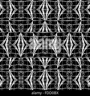 Arte digitale tecnica ornati geometrici astratti seamless pattern design mosaico nei toni del bianco e del nero. Foto Stock