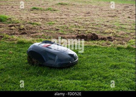Tosaerba robot su erba Inghilterra UK Europa Foto Stock