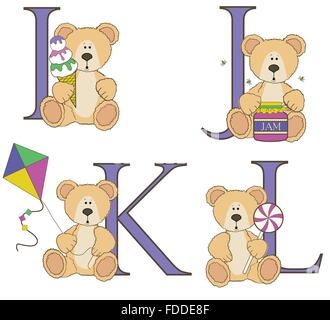 Orsacchiotto di peluche alfabeto i j k l con illustrazioni Illustrazione Vettoriale