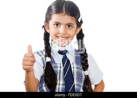 1 persona solo conseguimento ragazza ragazzo scuola sorride mostrando il successo dello studente pollice in alto Foto Stock