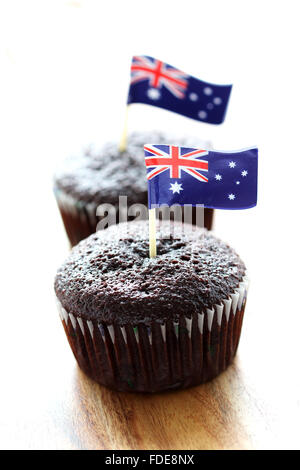 Bandiera australiana sui tortini di cioccolato Foto Stock