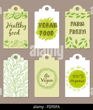 Set di green cibo vegetariano badges Foto Stock