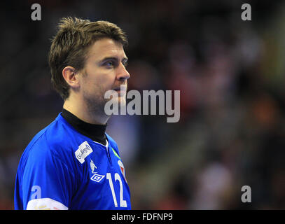 Cracovia in Polonia. 29 gen, 2016. La Norvegia è il portiere Ole Erevik durante il 2016 uomini al Campionato Europeo di pallamano semi finale tra la Norvegia e la Germania a Tauron Arena a Cracovia, Polonia, 29 gennaio 2016. © dpa picture alliance/Alamy Live News Foto Stock