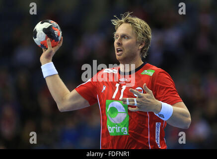 Cracovia in Polonia. 29 gen, 2016. Norvegia Mamelund Erlend durante il 2016 uomini al Campionato Europeo di pallamano semi finale tra la Norvegia e la Germania a Tauron Arena a Cracovia, Polonia, 29 gennaio 2016. © dpa picture alliance/Alamy Live News Foto Stock