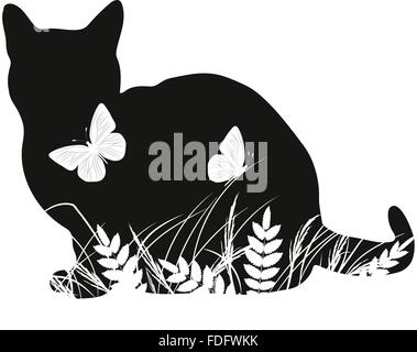 Sagome di gatto con farfalle Illustrazione Vettoriale