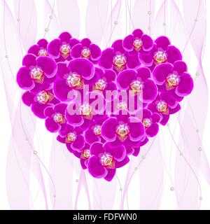 Fiori di orchidea a forma di cuore. Illustrazione Vettoriale