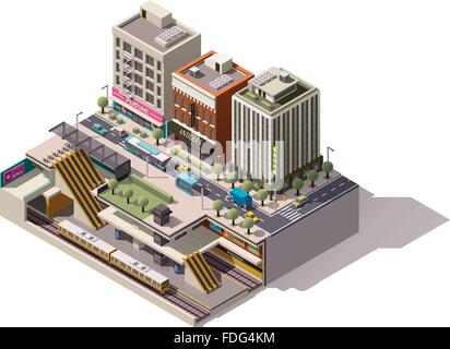 Isometrica del vettore la stazione della metropolitana di sezione trasversale Illustrazione Vettoriale