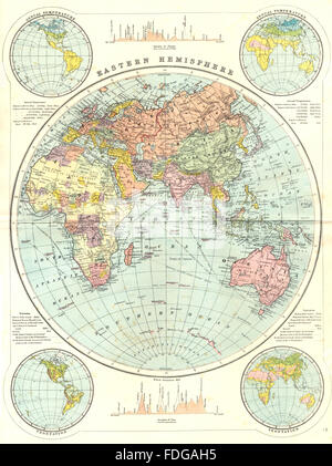 Mondo: Emisfero Orientale. Bacon, 1895 Mappa antichi Foto Stock