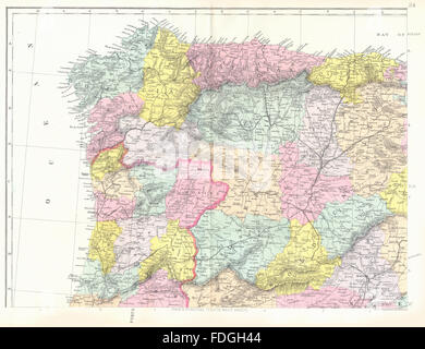 IBERIA NW:Spagna Portogallo:galicia asturias Castiglia e Leon Cantabria.Bacon, 1895 Mappa Foto Stock