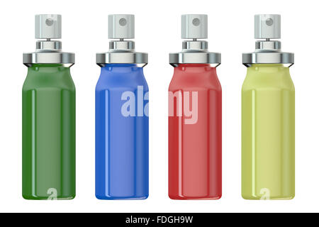 Colore metallico bottiglie spray isolati su sfondo bianco Foto Stock