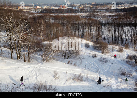 Vista superiore al Winter Park e il distretto industriale di Mosca nel parco Kolomenskoe della città di Mosca, Russia Foto Stock