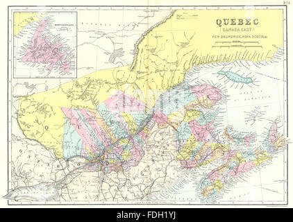 CANADA Est: QUEBEC New Brunswick Nova Scotia Terranova . Bacon, 1895 Mappa Foto Stock