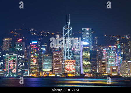 Hong Kong vista notturna con varie decorazioni di Natale Foto Stock