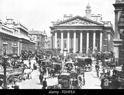 Londra: il Royal Exchange- il posto più trafficati del mondo, antica stampa 1896 Foto Stock