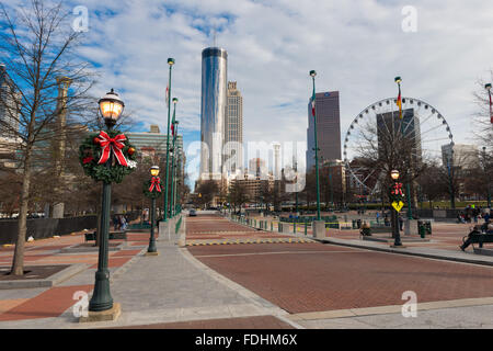 Il Centennial Olympic Park e il Westin Tower, Atlanta, Georgia Foto Stock