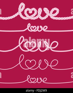 Set di amore corda iscrizioni Illustrazione Vettoriale